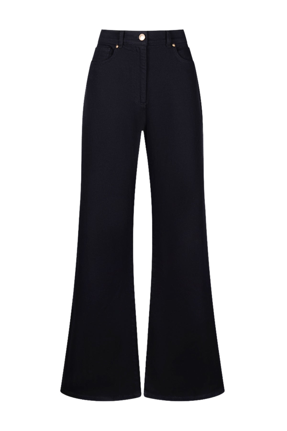 Zwarte jeans Tessa Strass van Nukus met glanzende details en strassversiering, gedragen door een model op een witte achtergrond.