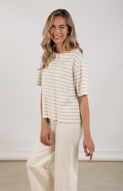 Nukus T-shirt Saartje Stripe Offwhite Gold NKS04030 Stretchshop.nl