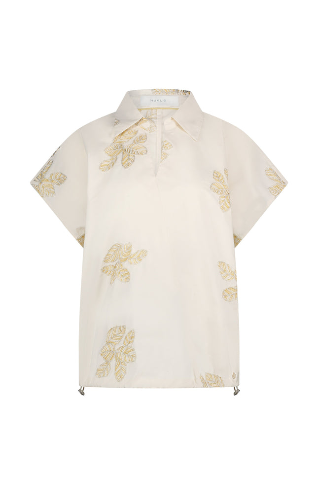 Nukus Top Daniek Embroidery Light Sand NKS01049 Stretchshop.nl