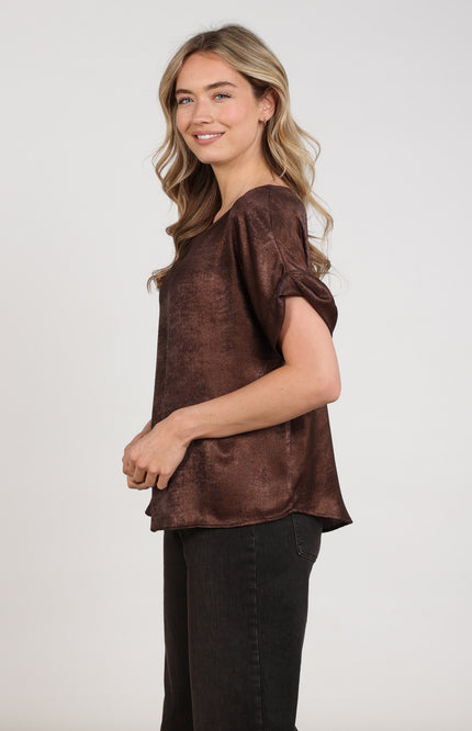 Top Irene Shiny Chocolate NKF01024