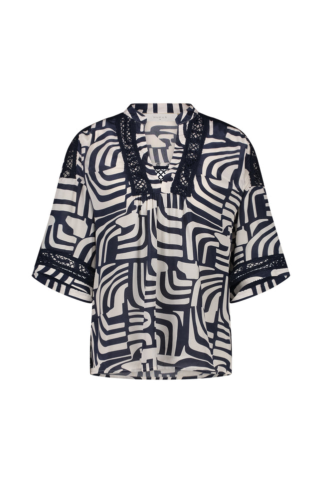 Nukus Top Nina Offwhite Navy NKS01080 Stretchshop.nl