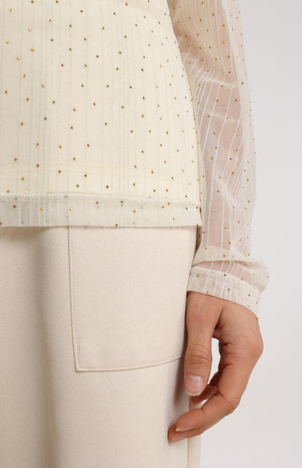 Nukus Top Puck Strass Offwhite NKF01001 Stretchshop.nl