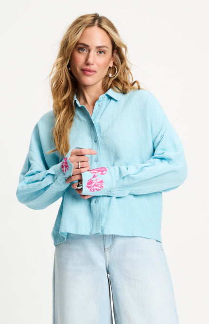 POM Amsterdam Blouse Blue Sequins Urban Flora Blue SP9499 Stretchshop.nl