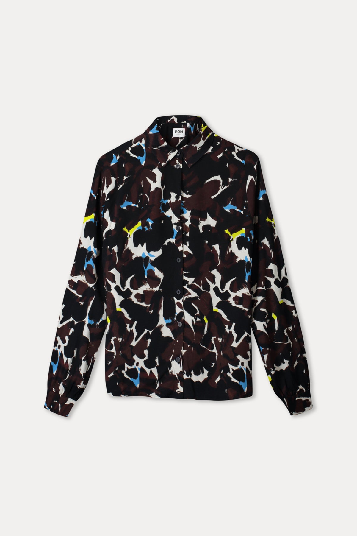 POM Amsterdam blouse Mila Bovine Brown met lange mouwen en knoopsluiting, modieuze damesblouse in bruin met print.