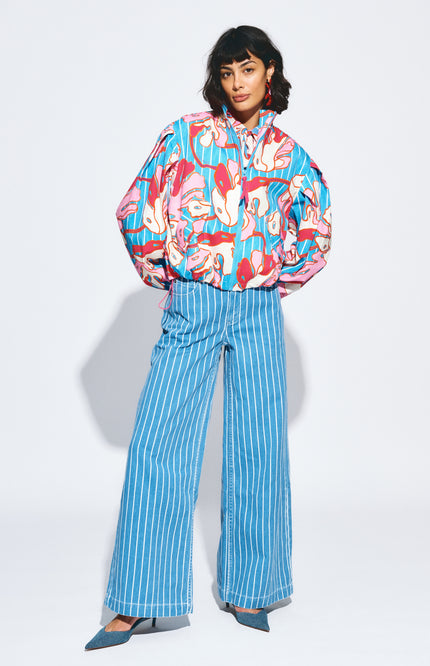 POM Amsterdam Blouse Urban Flora Stripe Multi Colour SP9500 Stretchshop.nl