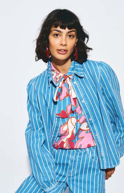 POM Amsterdam Blouse Urban Flora Stripe Multi Colour SP9500 Stretchshop.nl
