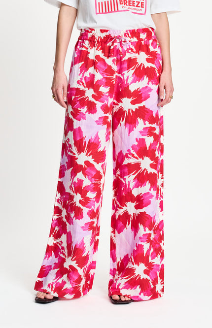 POM Amsterdam Broek Bubble Bloom Lavender Linen Multi Colour SP9593 Stretchshop.nl
