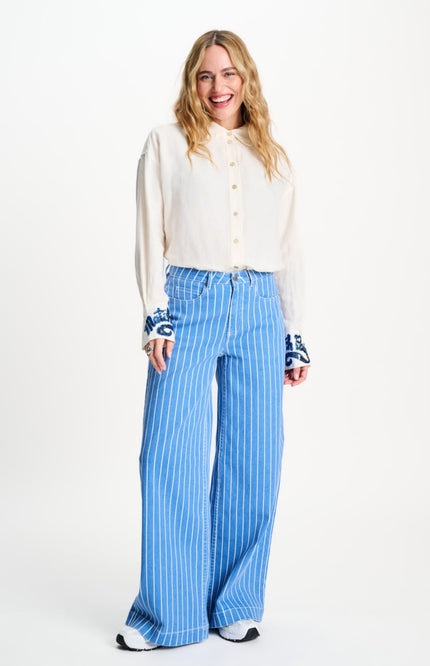POM Amsterdam Jeans Denim Stripes Blue SP9519 Stretchshop.nl