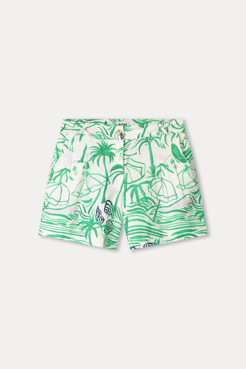Groene korte linnen broek van POM Amsterdam met een relaxte beach vibes uitstraling, ideaal voor zomerse dagen.