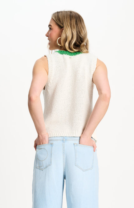 POM Amsterdam Top Colourblock White Beige SP9570 Stretchshop.nl
