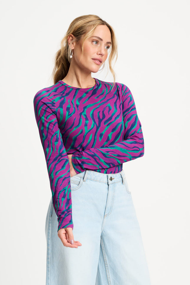 POM Amsterdam Top Rib Animal Purple Multi Colour SP9447 Stretchshop.nl