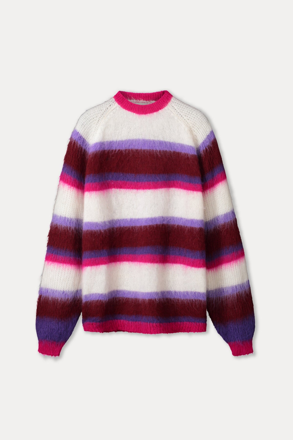 Witte en rode gestreepte trui Faye van POM Amsterdam, zachte katoenstof, ronde hals en lange mouwen, casual stijl.