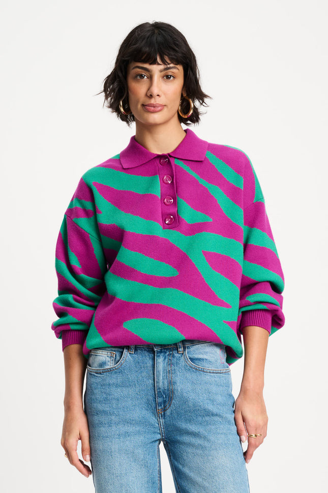 POM Amsterdam Trui Polo Animal Purple Multi Colour SP9459 Stretchshop.nl