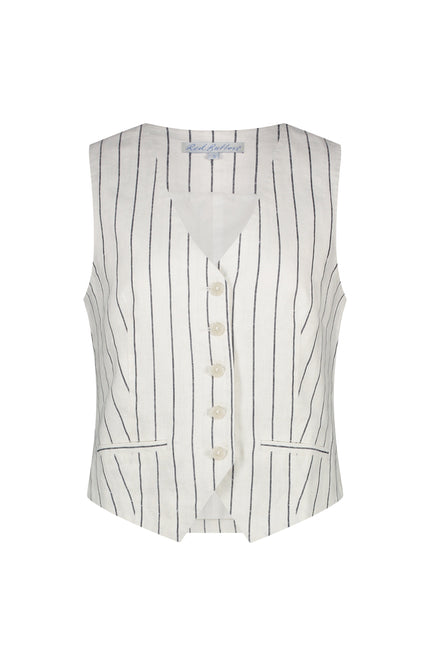 Red Button Gilet Cotton Linen Stripe Navy SRB4514 Stretchshop.nl