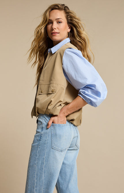 Red Button Jacket Ivy Gathering Dark Sand SRB4855 Stretchshop.nl