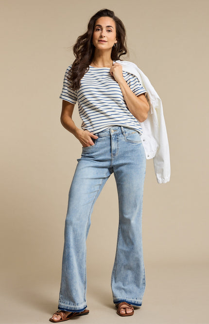Red Button T-shirt Terry Stripe Jeans Blue SRB4754 Stretchshop.nl