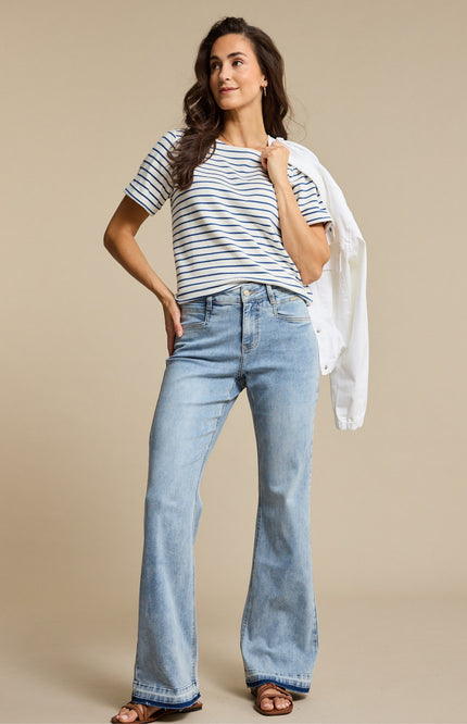 Red Button T-shirt Terry Stripe Jeans Blue SRB4754 Stretchshop.nl