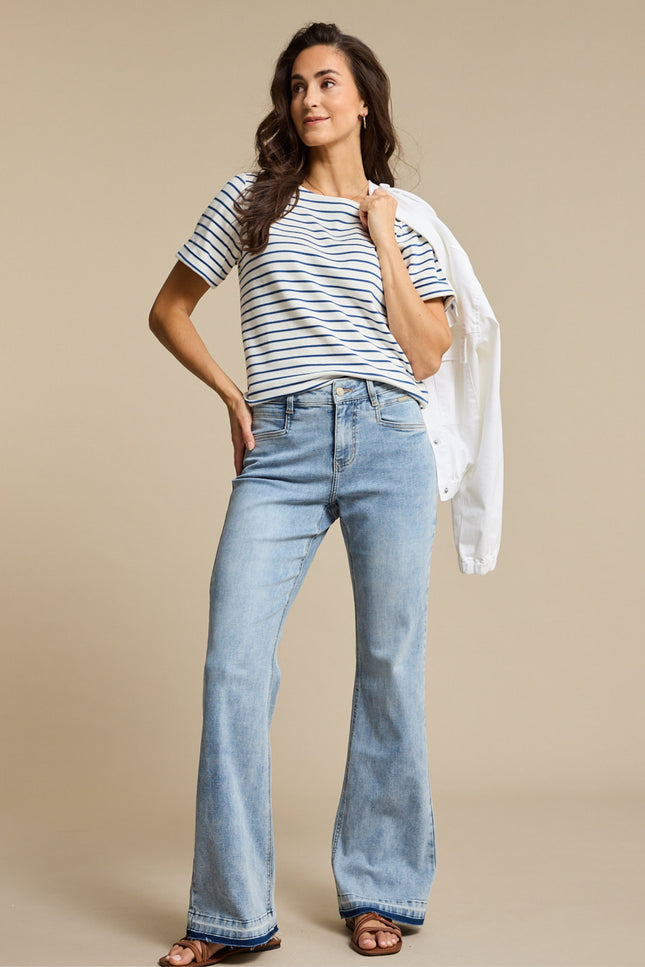 Red Button T-shirt Terry Stripe Jeans Blue SRB4754 Stretchshop.nl
