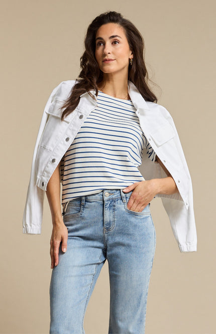 Red Button T-shirt Terry Stripe Jeans Blue SRB4754 Stretchshop.nl