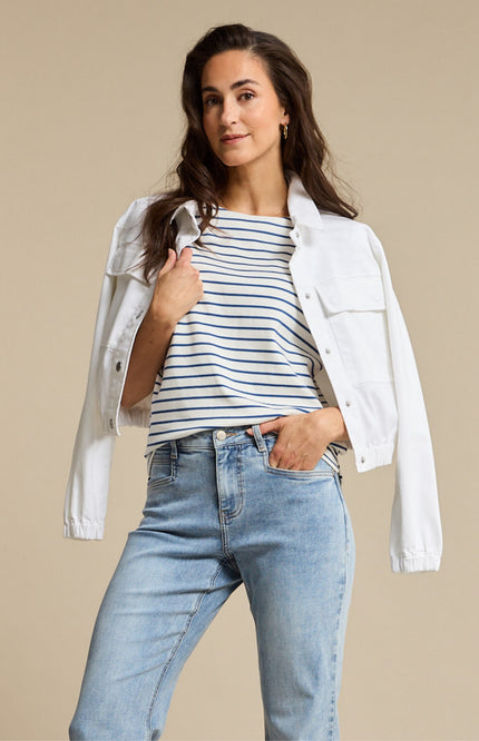 Red Button T-shirt Terry Stripe Jeans Blue SRB4754 Stretchshop.nl