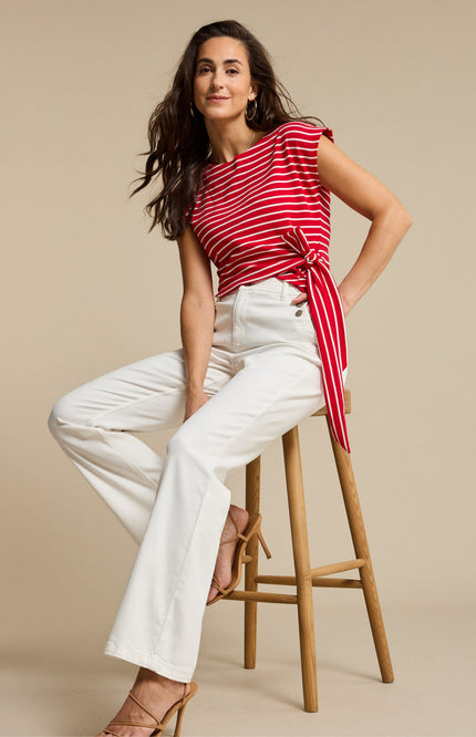Red Button T-shirt Terry Stripe Knot Red SRB4759 Stretchshop.nl