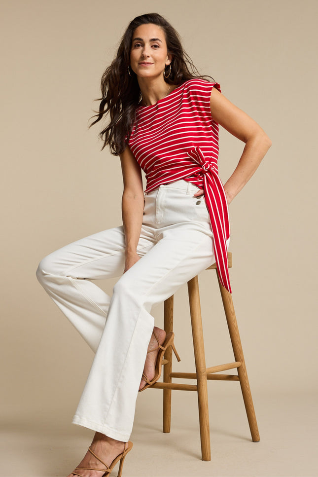 Red Button T-shirt Terry Stripe Knot Red SRB4759 Stretchshop.nl