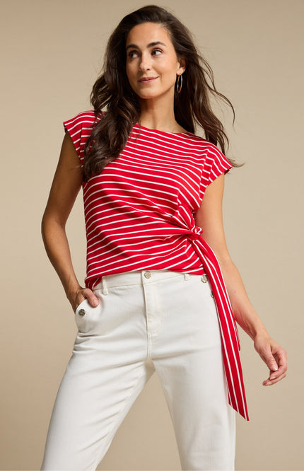 Red Button T-shirt Terry Stripe Knot Red SRB4759 Stretchshop.nl