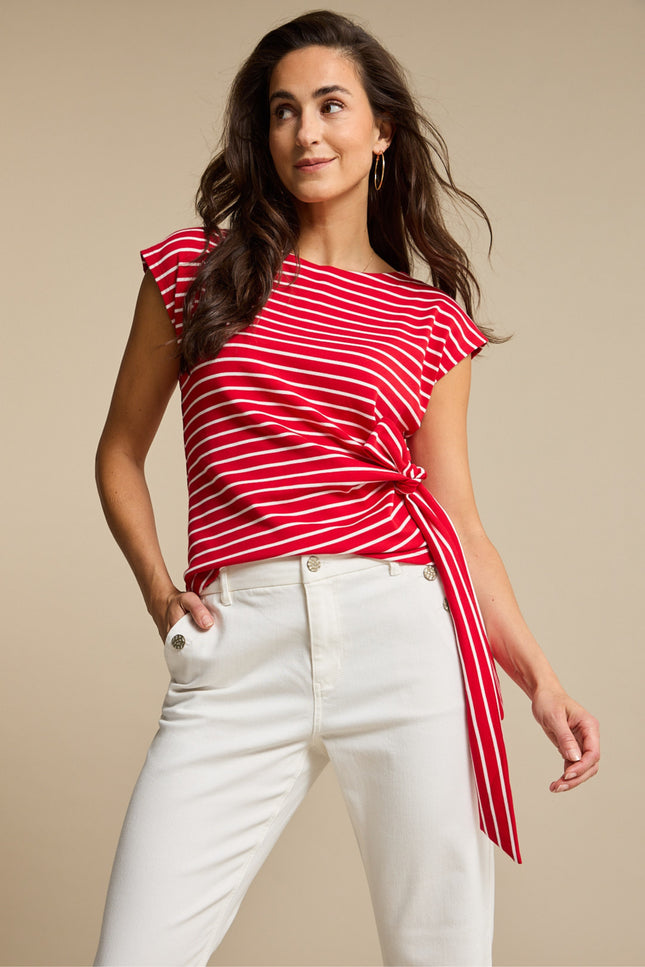 Red Button T-shirt Terry Stripe Knot Red SRB4759 Stretchshop.nl