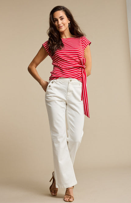 Red Button T-shirt Terry Stripe Knot Red SRB4759 Stretchshop.nl