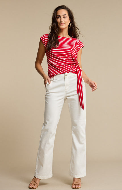 Red Button T-shirt Terry Stripe Knot Red SRB4759 Stretchshop.nl