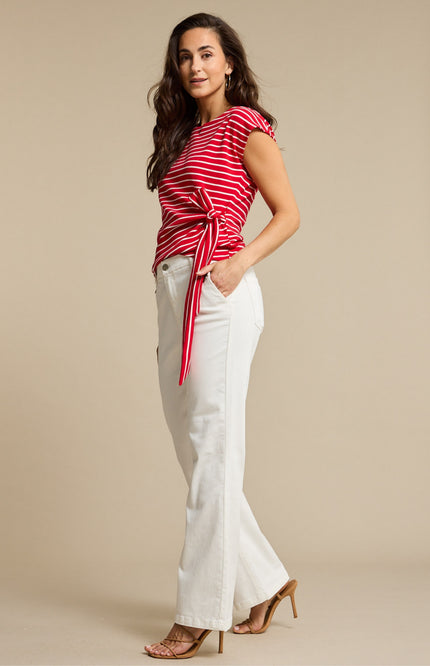 Red Button T-shirt Terry Stripe Knot Red SRB4759 Stretchshop.nl
