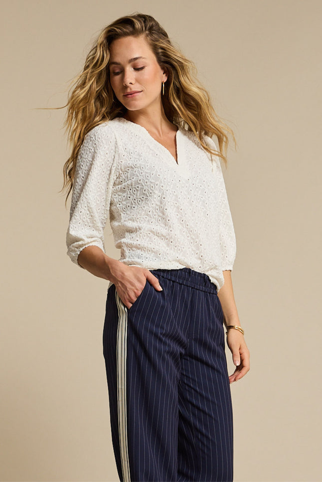 Red Button Top Ajour Offwhite SRB4809 Stretchshop.nl