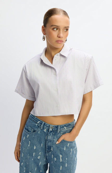 Refined Department Blouse Steph Striped Cropped Lilac R2506944791 Stretchshop.nl