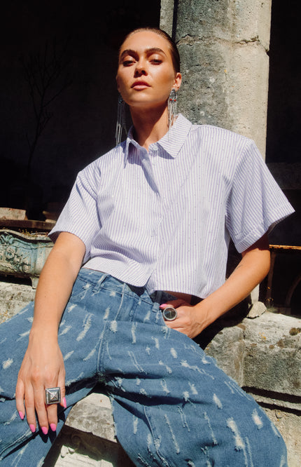 Refined Department Blouse Steph Striped Cropped Lilac R2506944791 Stretchshop.nl