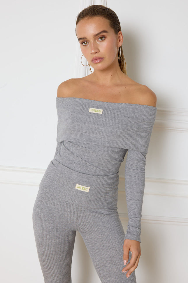 Refined Department Top lucky offshoulder mid grey R2410814658 Stretchshop.nl