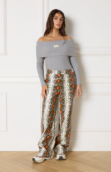 Refined Department Top lucky offshoulder mid grey R2410814658 Stretchshop.nl