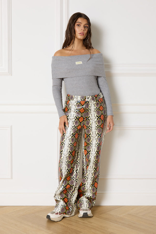 Refined Department Top lucky offshoulder mid grey R2410814658 Stretchshop.nl