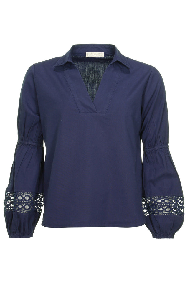Soultouch Blouse polo luca navy Stretchshop.nl