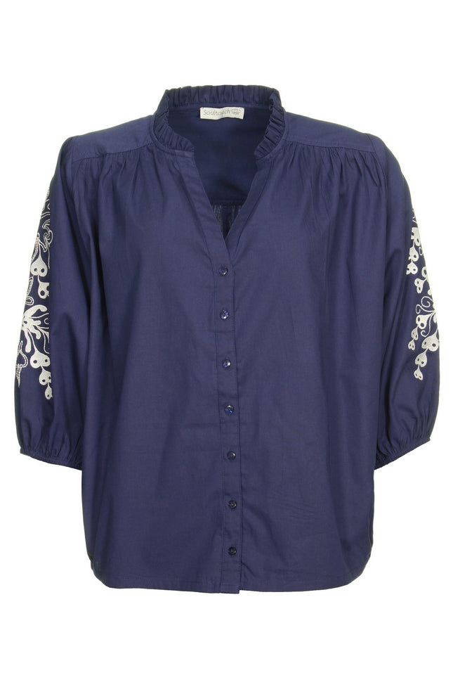 Soultouch Shirt lisa broderie navy Stretchshop.nl