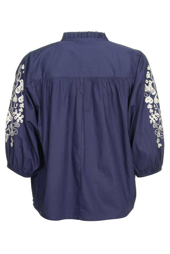 Soultouch Shirt lisa broderie navy Stretchshop.nl