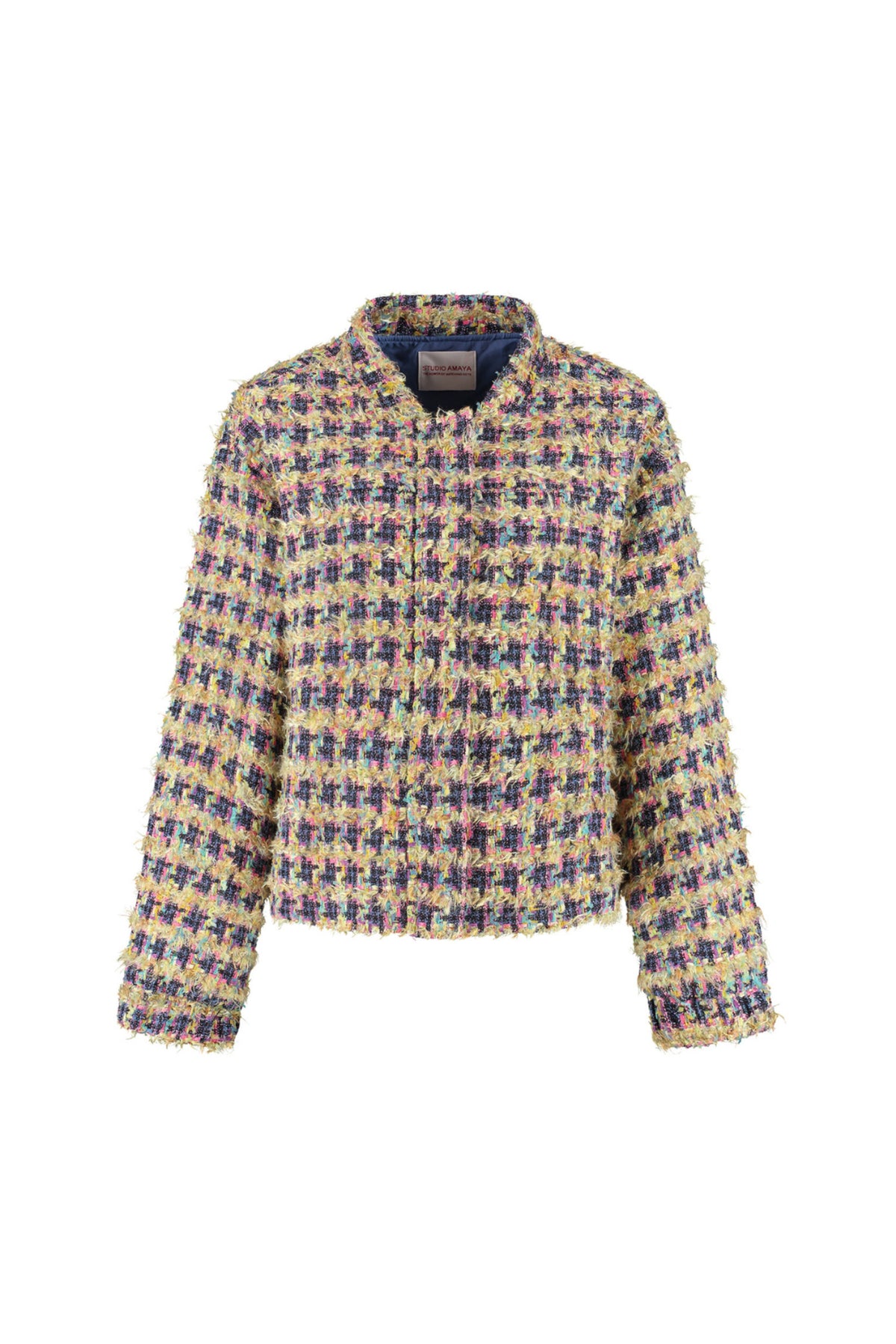 Lichte bomber jas van Studio Amaya met kleurrijke bloemprint en multikleurige details, ideaal voor een casual look.