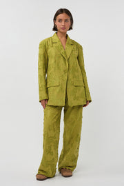 Groene Rue broek van Studio Amaya, casual damesbroek met elastische taille en losvallende pasvorm, geschikt voor dagelijks gebruik.