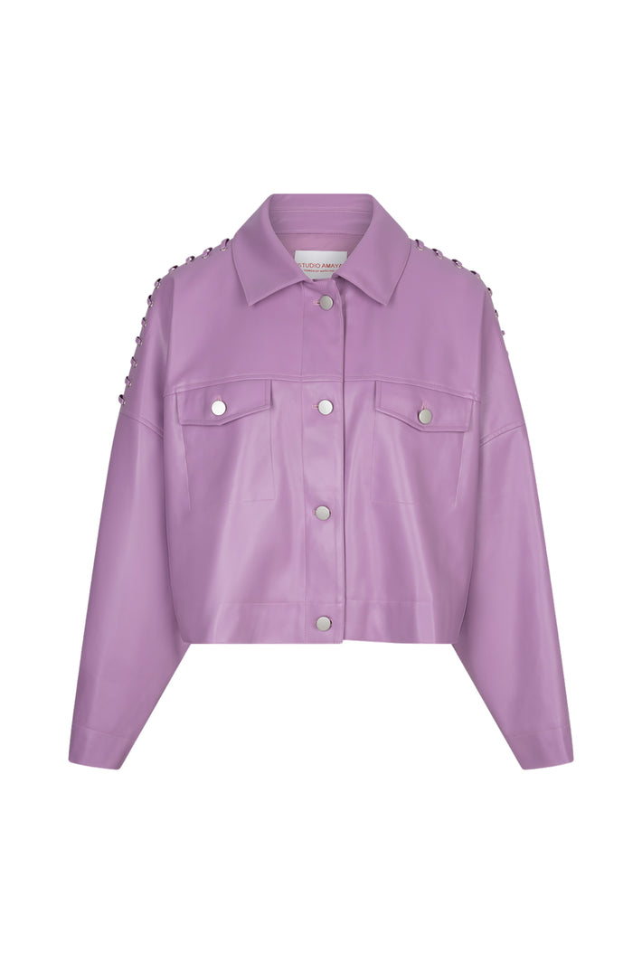Lila Studio Amaya Elina jas met capuchon en ritssluiting, geweven stof, modieus en comfortabel voor dames.