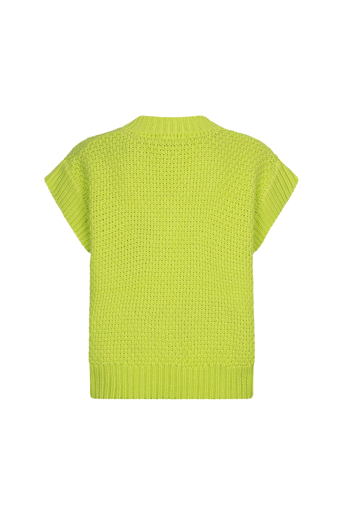 Limegroen Top Ardina van Studio Amaya, getailleerd met korte mouwen en V-hals, gedragen door een model.