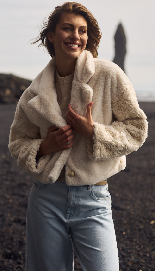 Nukus Jacket Pleun Flower Offwhite NKF13009 Stretchshop.nl