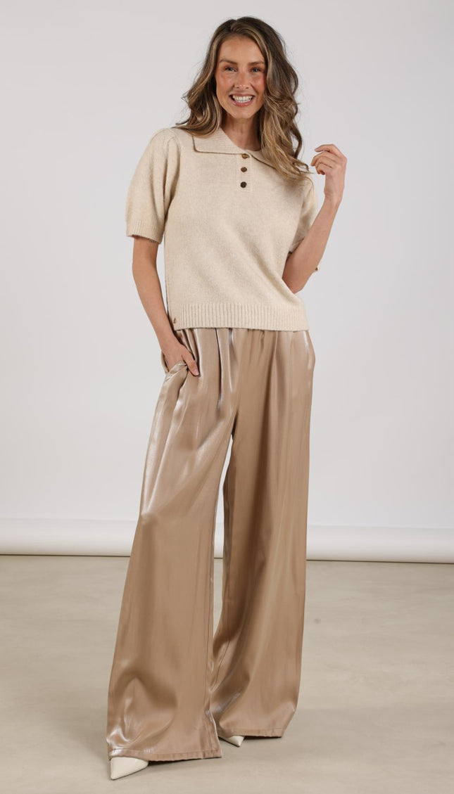Nukus Broek Doorty Shiny Sand NKF09044 Stretchshop.nl
