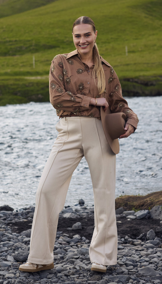 Nukus Broek Jill Scuba Offwhite NKS09008 Stretchshop.nl