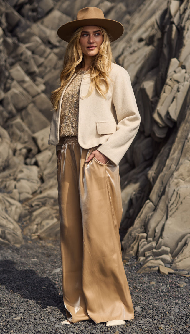 Nukus Broek Doorty Shiny Sand NKF09044 Stretchshop.nl