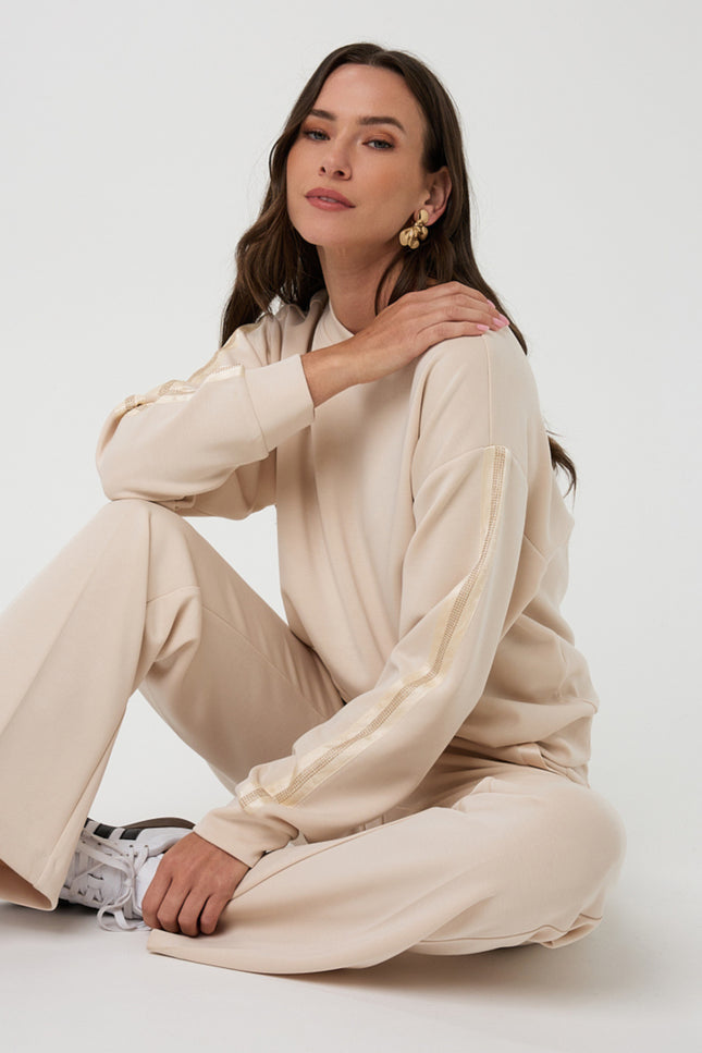 Sweater Rhinestones Modal Natural F25.05504