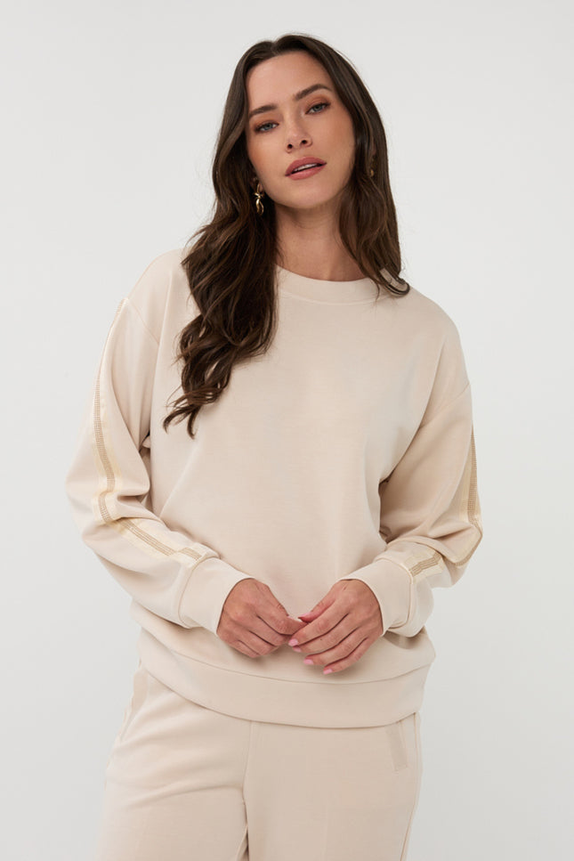 Sweater Rhinestones Modal Natural F25.05504